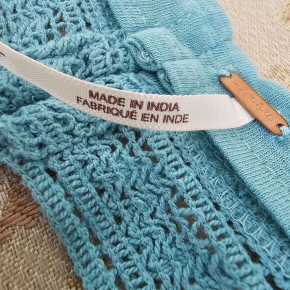 Free People "Hows It Going" Halter Cropped Tank Top Size L Boho Linen Blend - Picture 5 of 9